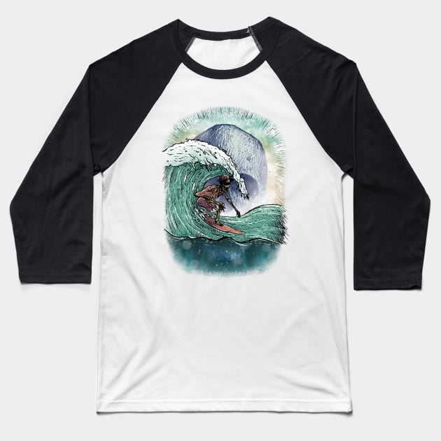 Skull Surf Halloween Baseball T-Shirt by ROCKHOPPER